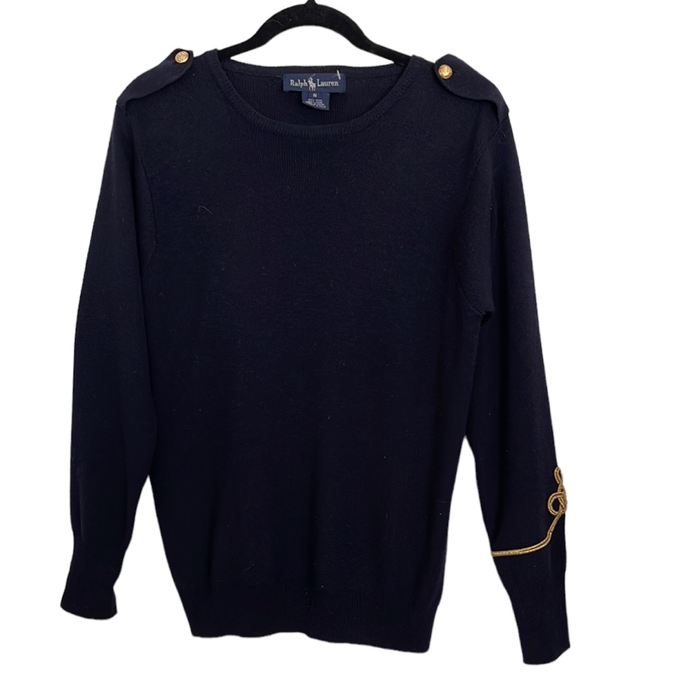 Ralph Lauren Blue Label Navy Nautical Wool Sweater Gold Button Detail Size S